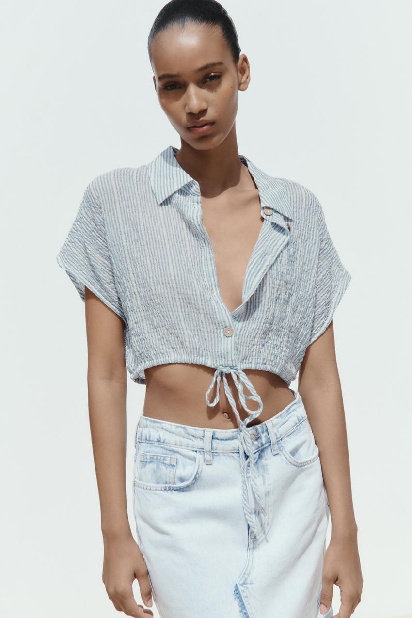 Zara striped cropped shirt Clearance
