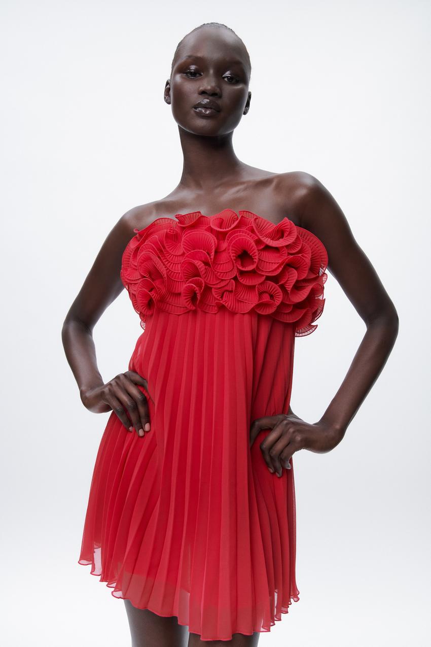 Zara red ruffle sleeve dress Clearance