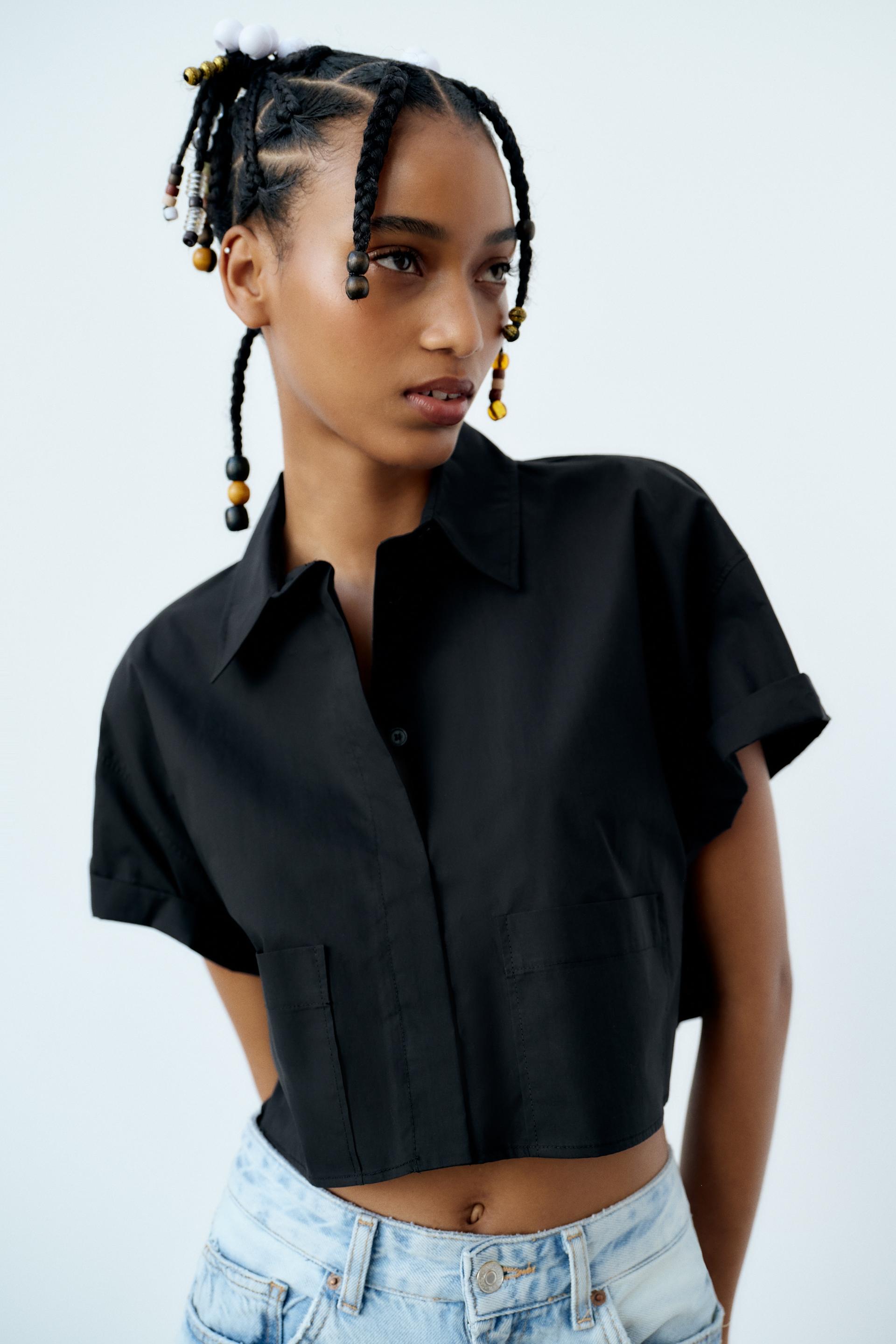 Cropped button down shirt zara Clearance