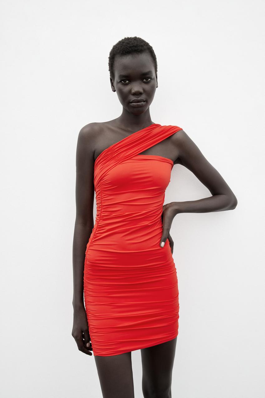 Red one shoulder dress zara Clearance