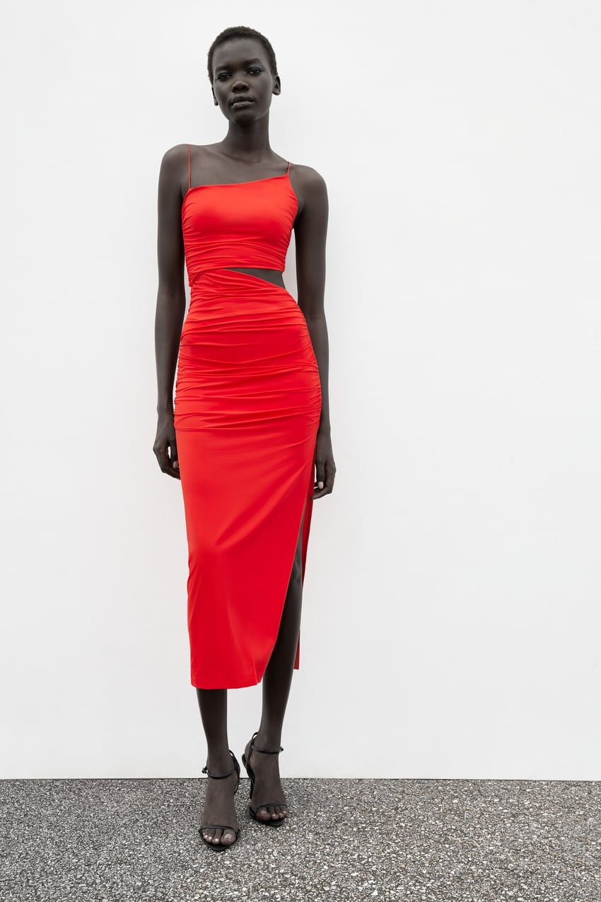 FITTED ASYMMETRIC DRESS WITH CUT-OUT DETAIL - Red