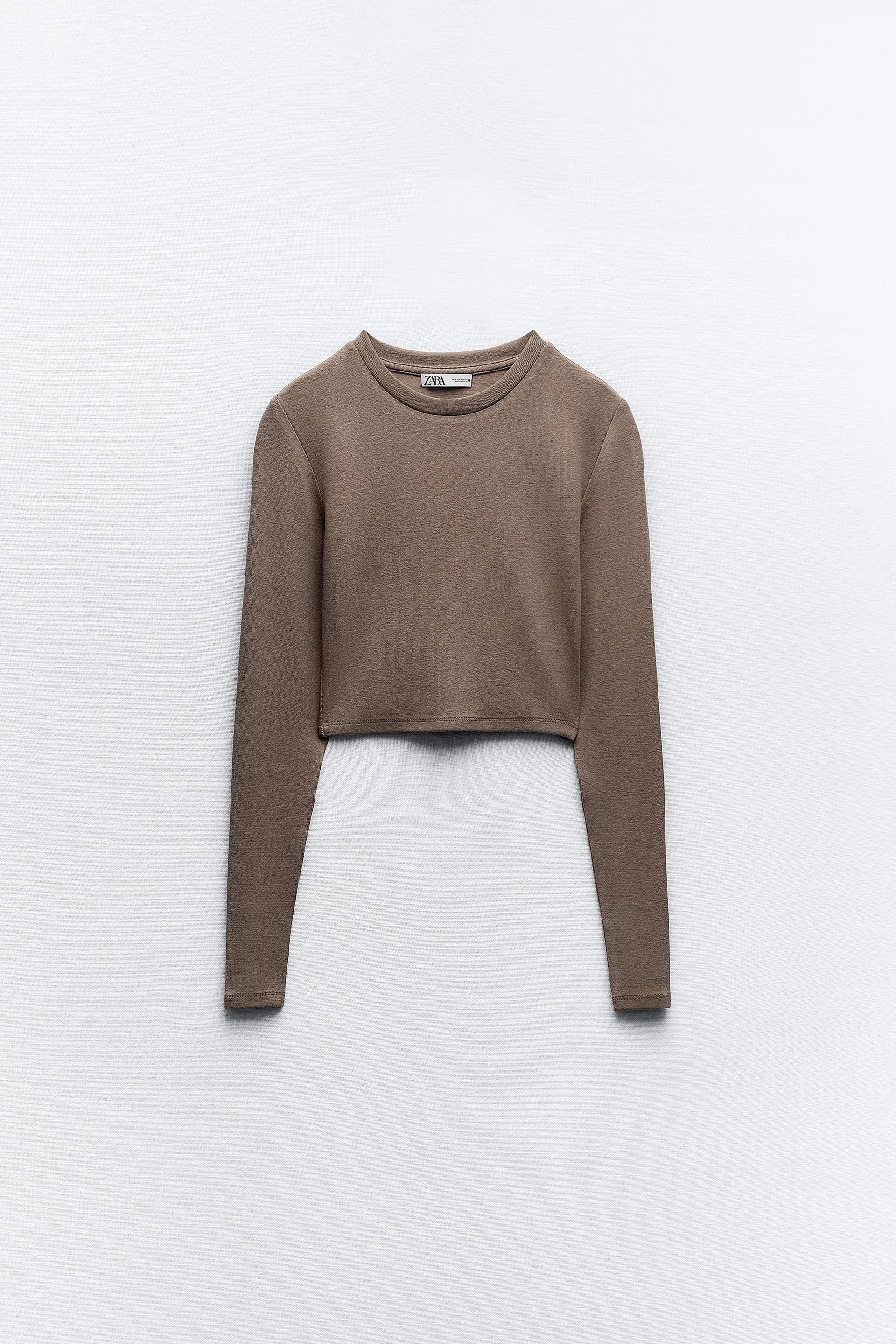 Zara brown top long sleeve Clearance