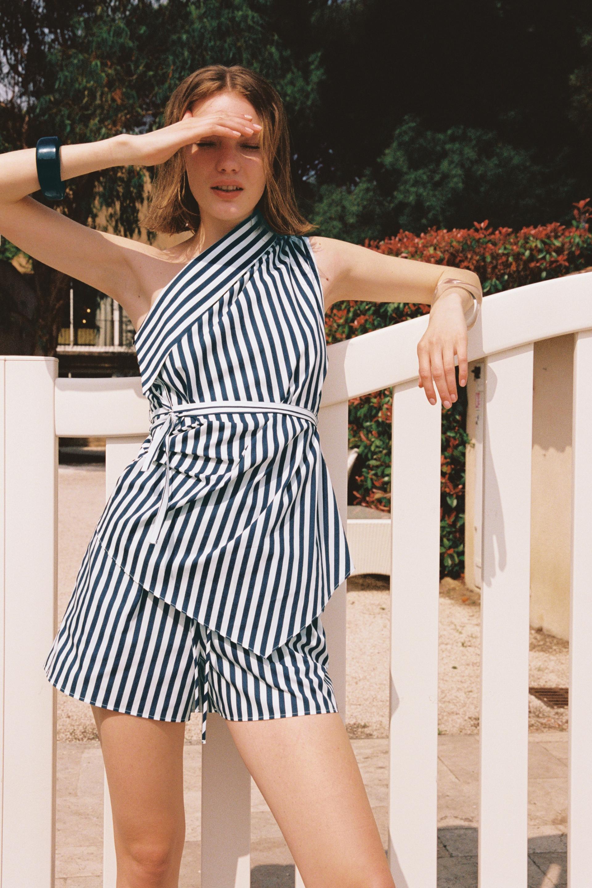 Short striped jumpsuit zara Clearance