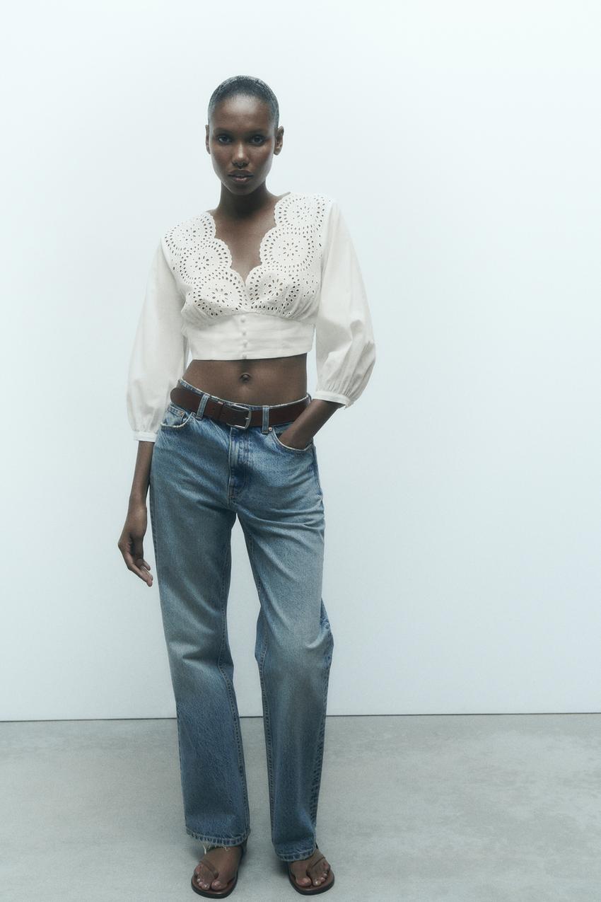 Zara embroidered crop top Clearance