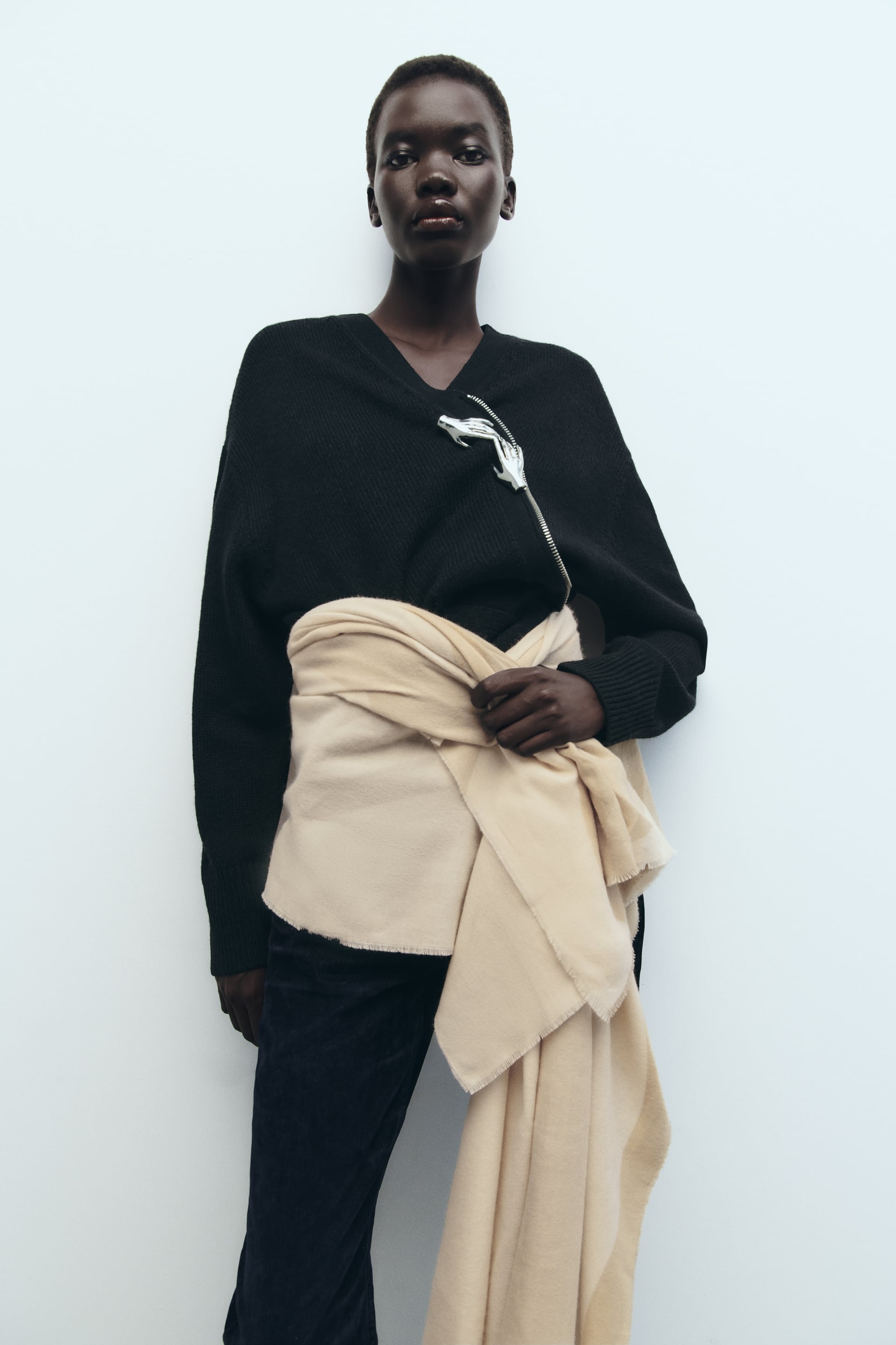 Zara - Printed Scarf - Black - Women