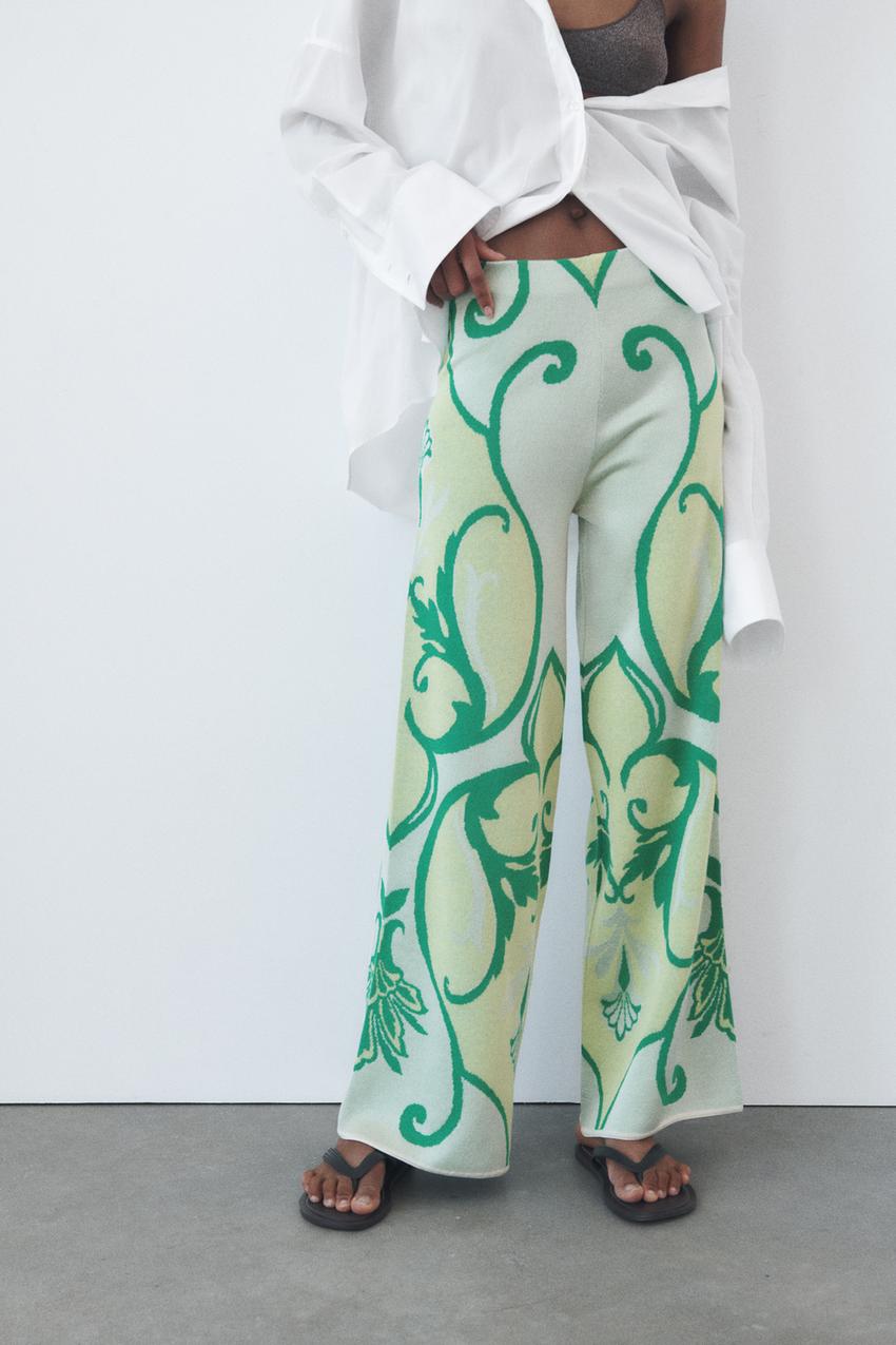 Zara green patterned trousers Clearance