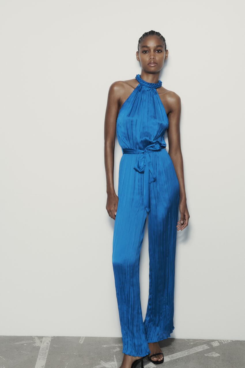 SATIN JUMPSUIT WITH WRINKLED EFFECT - Bluish