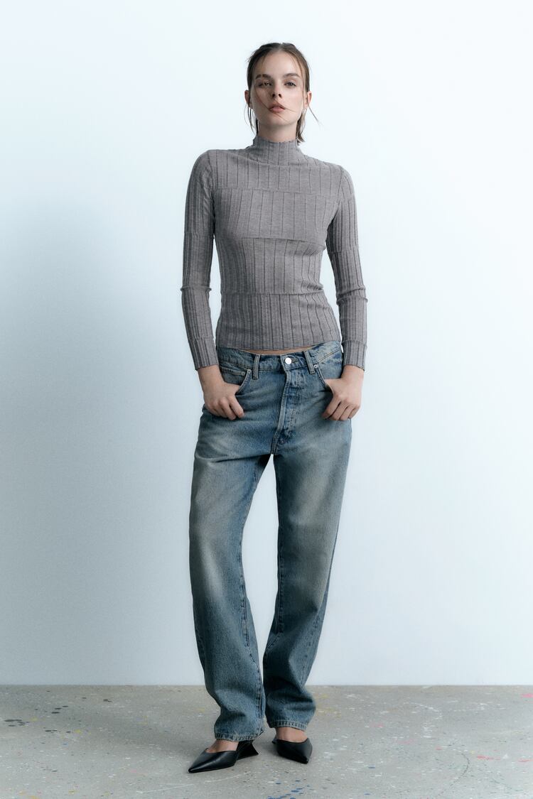 Image 0 of RIBBED KNIT SWEATER WITH HIGH NECK from Zara