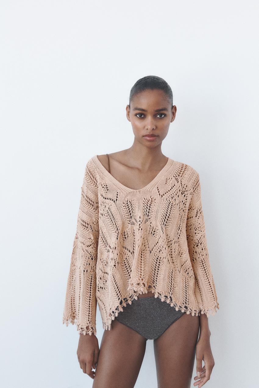 Zara pointelle sweater Outlet