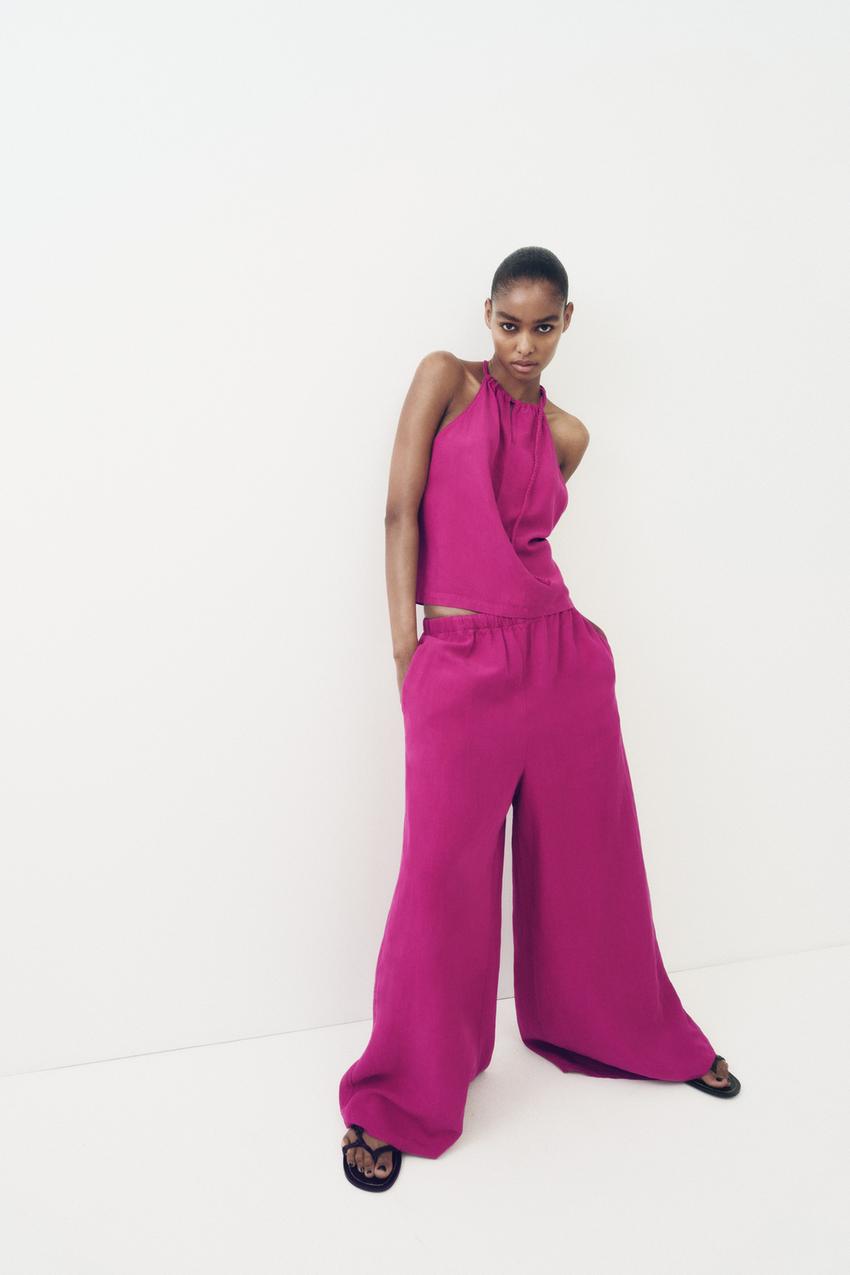 Zara wide leg linen blend trousers Clearance