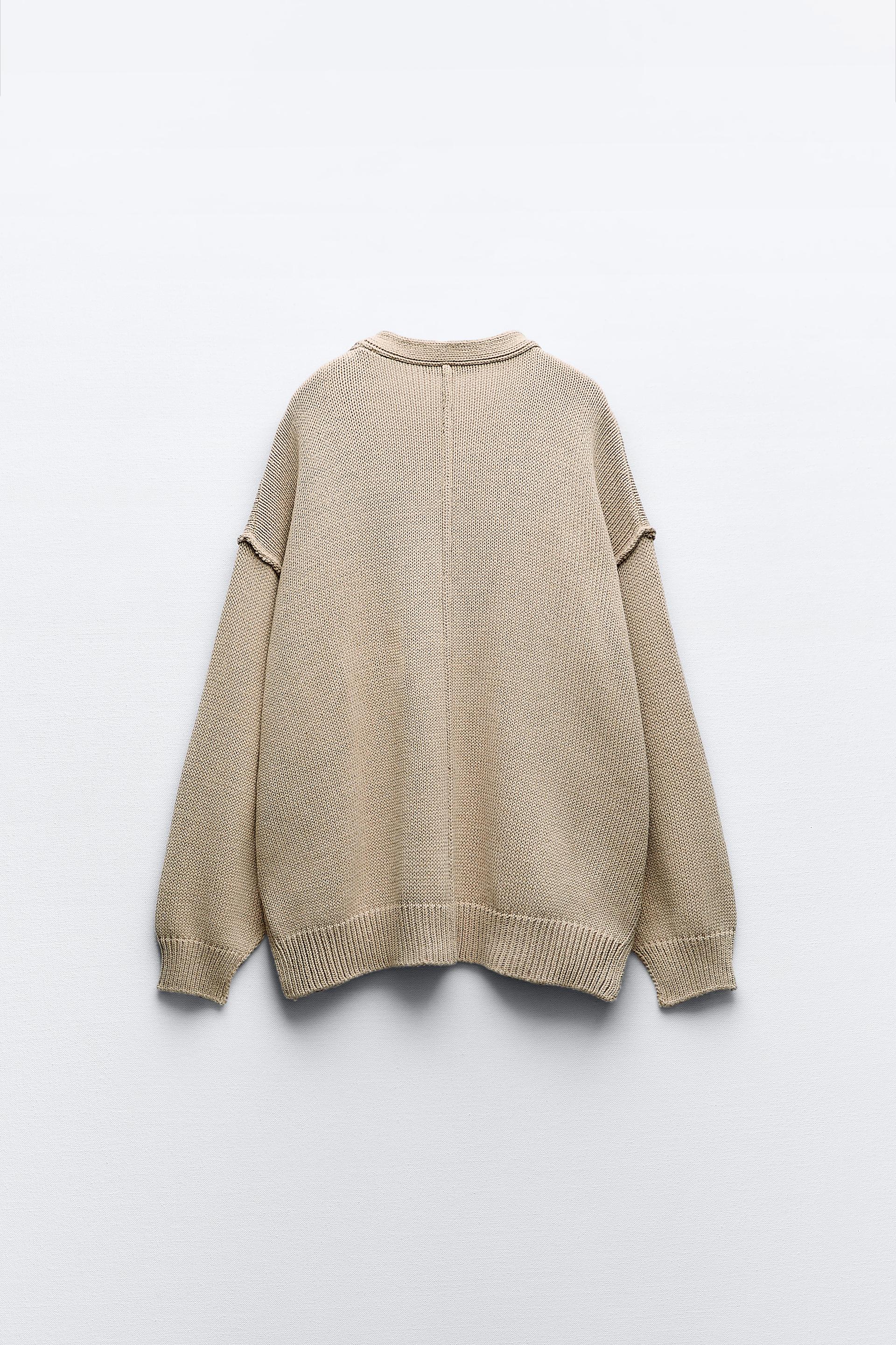 KNIT CARDIGAN WITH VISIBLE SEAMS - Taupe grey | ZARA United Kingdom