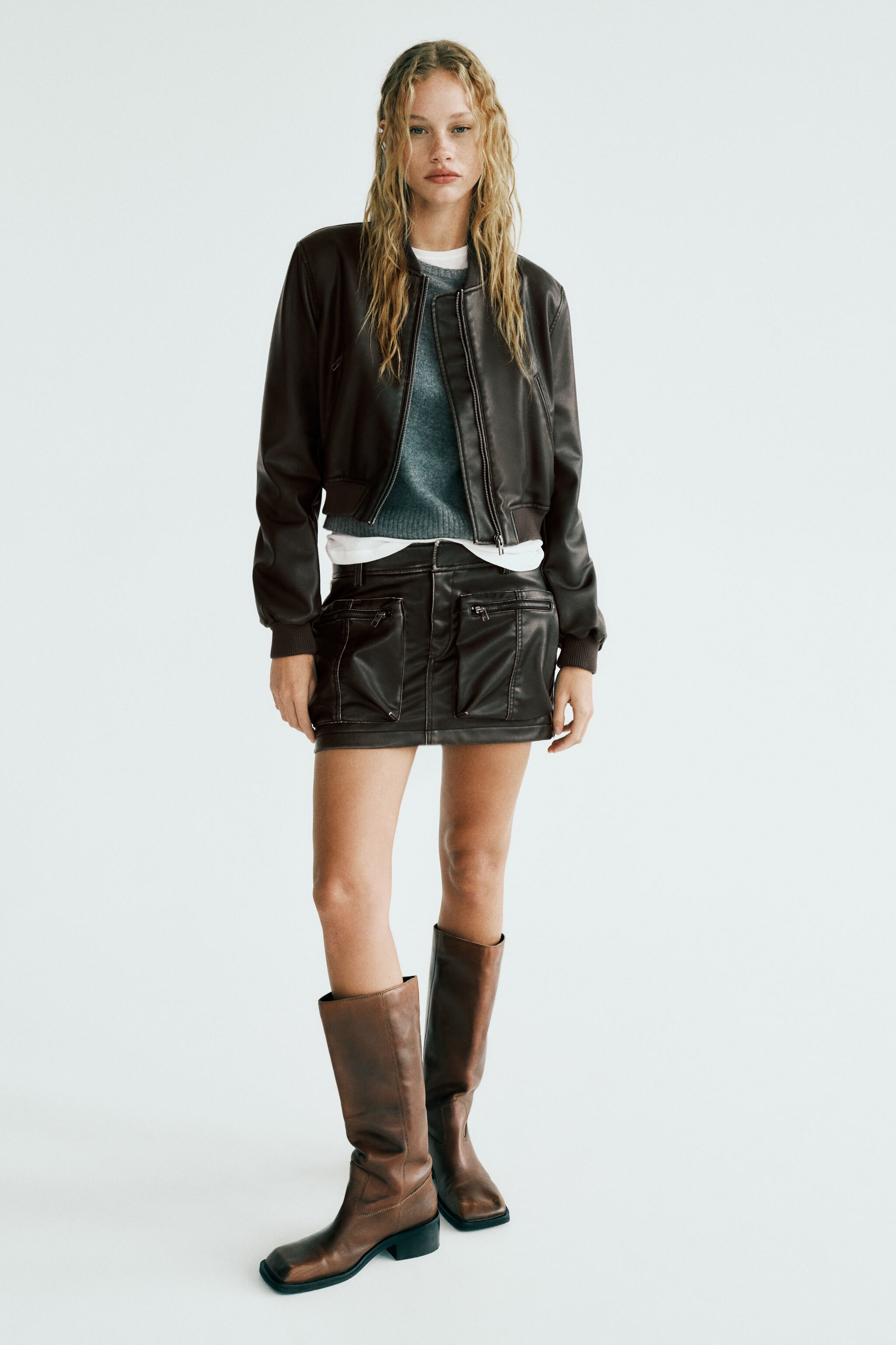 FAUX LEATHER BOMBER
