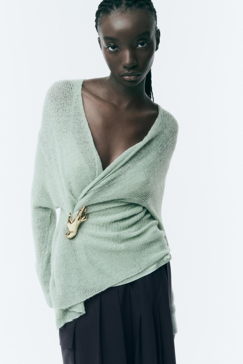 Zara green wrap cardigan Clearance