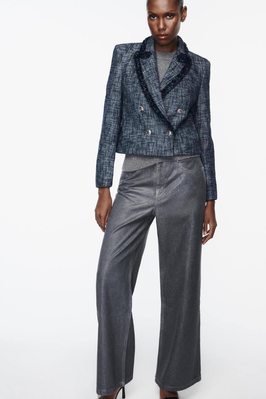 Zara tweed blazer black Clearance