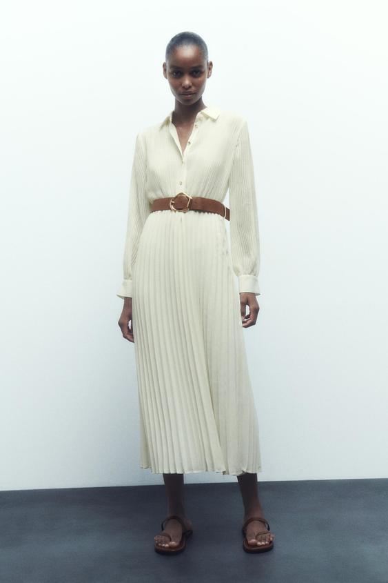 Pleated shirt dress trf zara Clearance