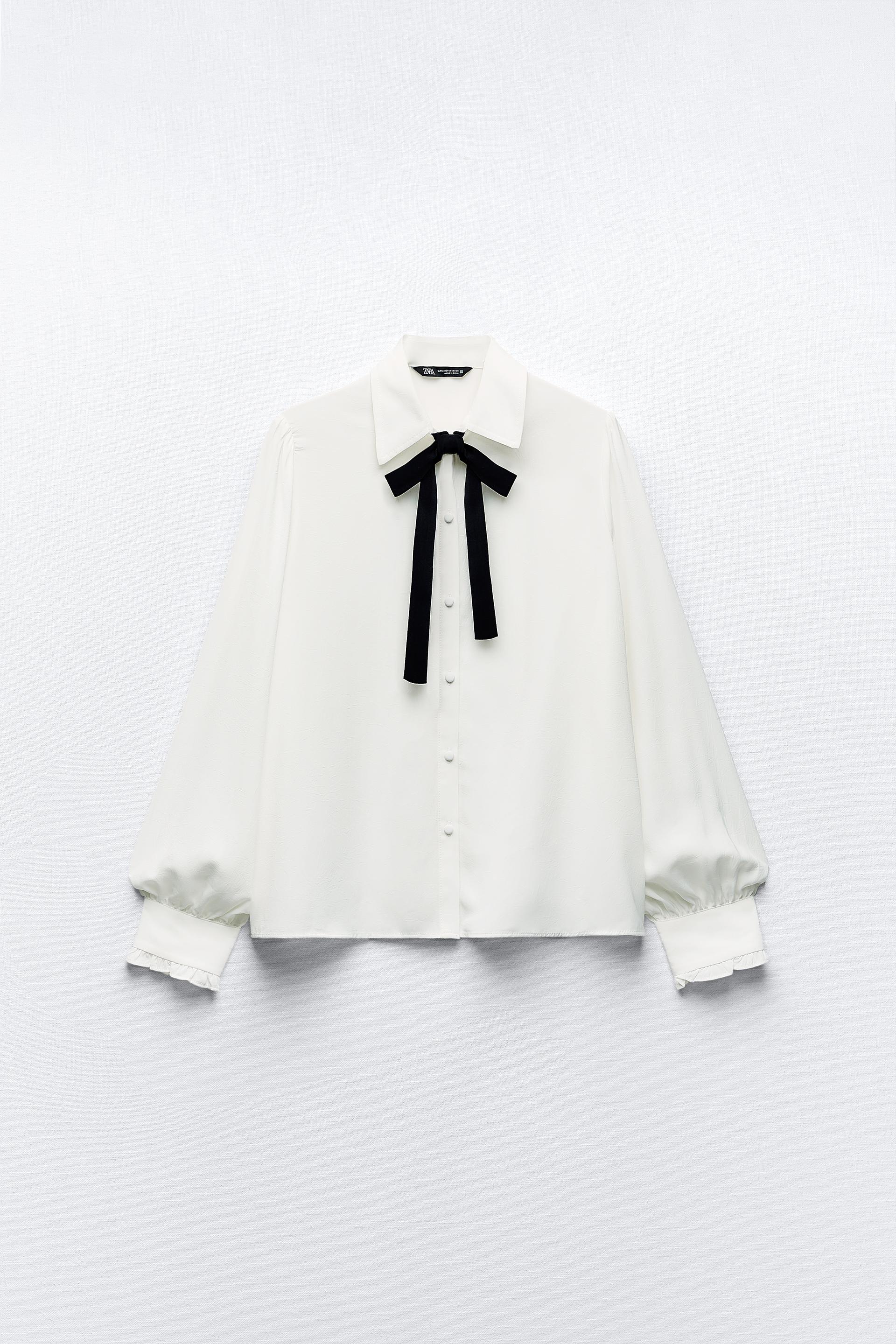 Zara white blouse black tie Clearance