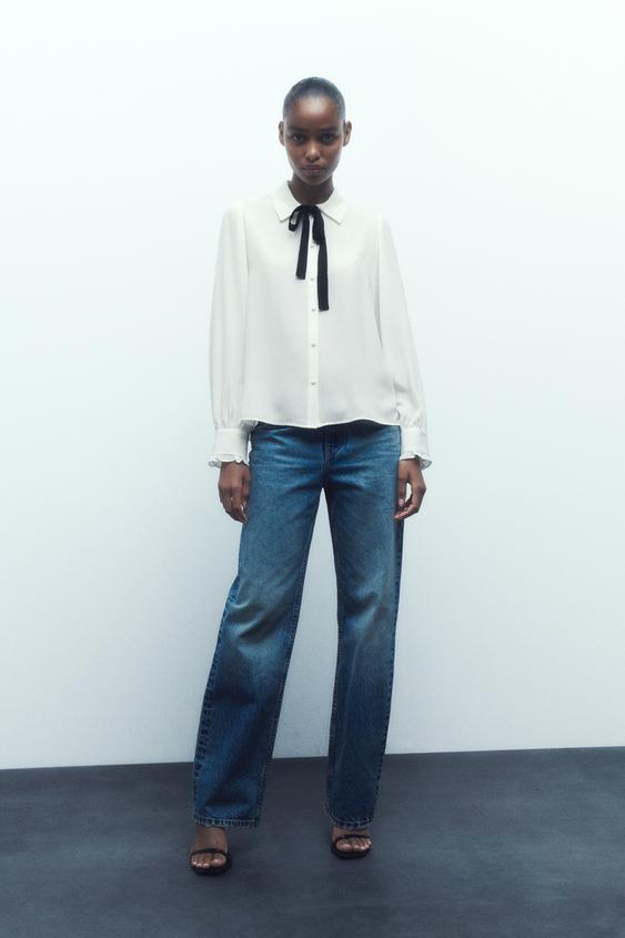 SHIRT WITH CONTRAST BOLO TIE