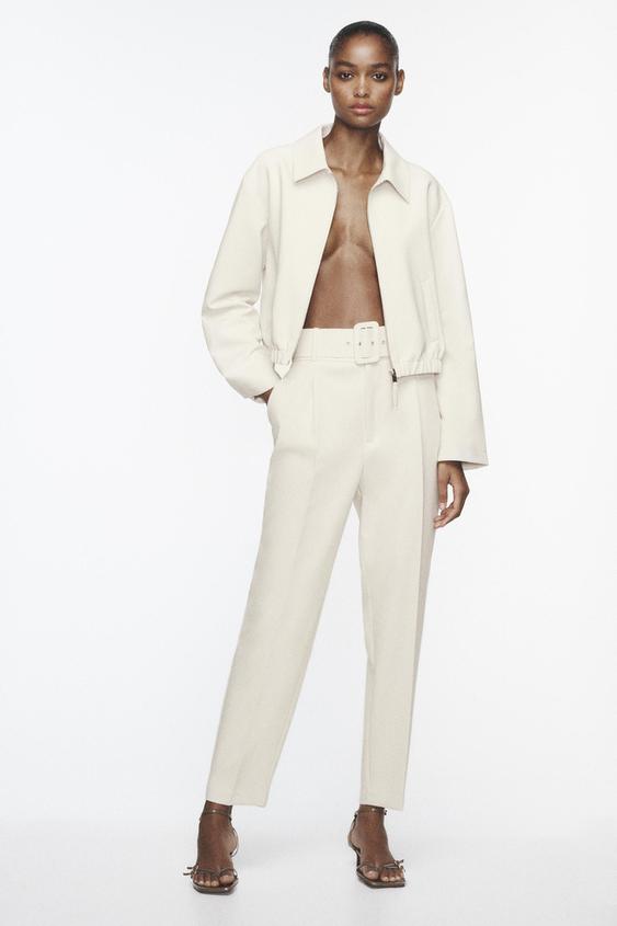 Zara white trousers high waist Clearance