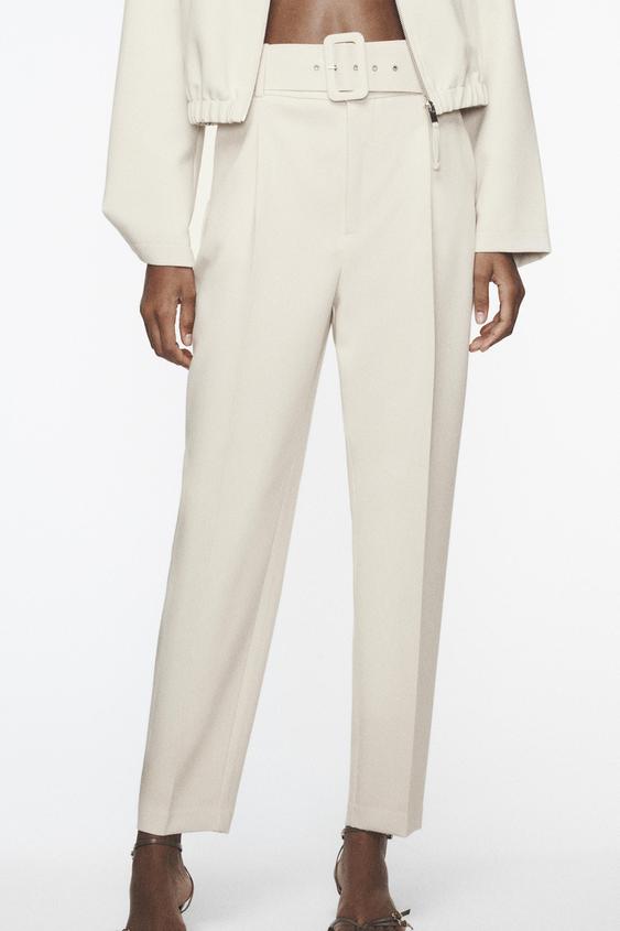 Zara white trousers high waist Clearance
