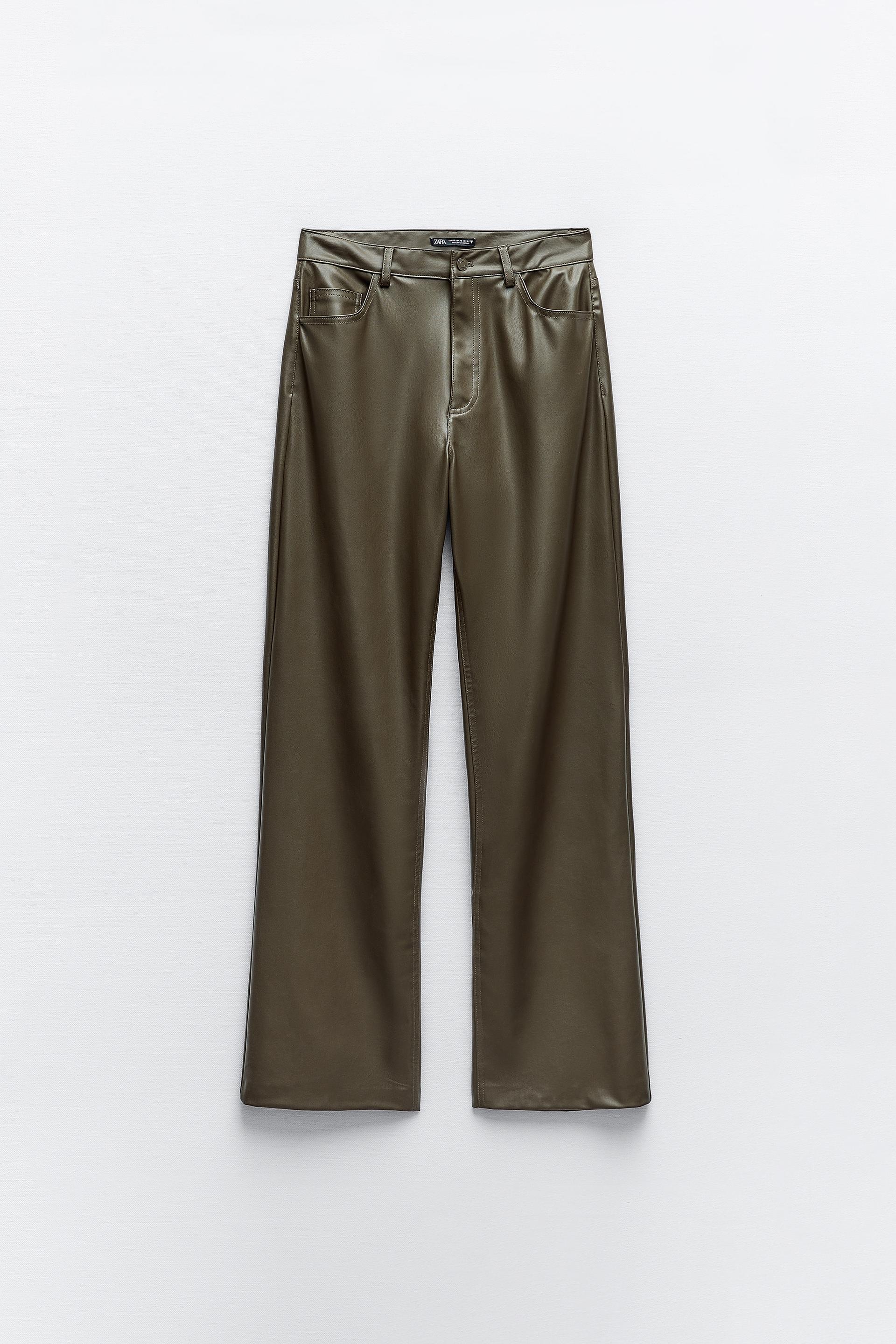 Zara khaki leather trousers Clearance