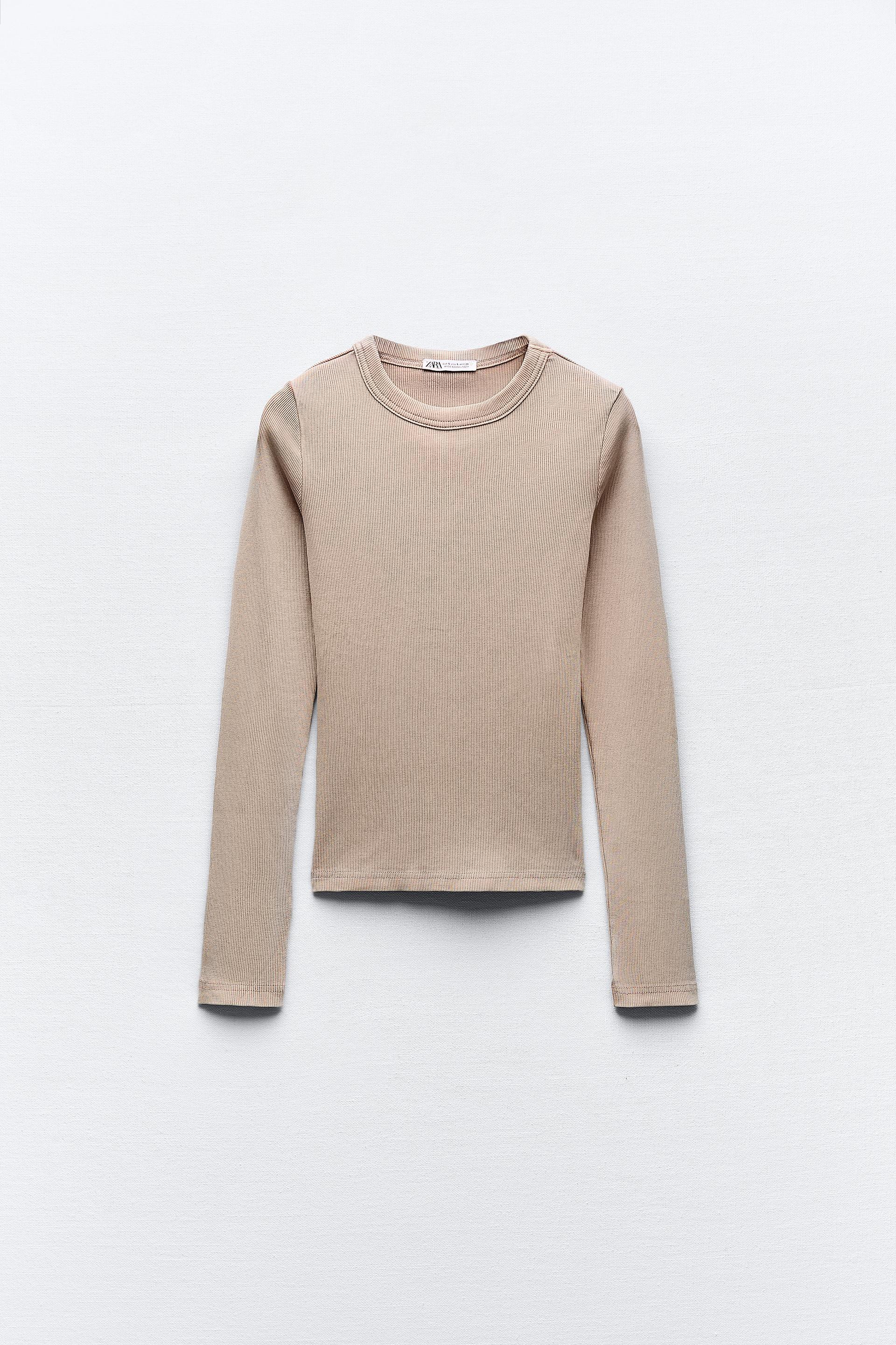 Zara beige long sleeve top Clearance