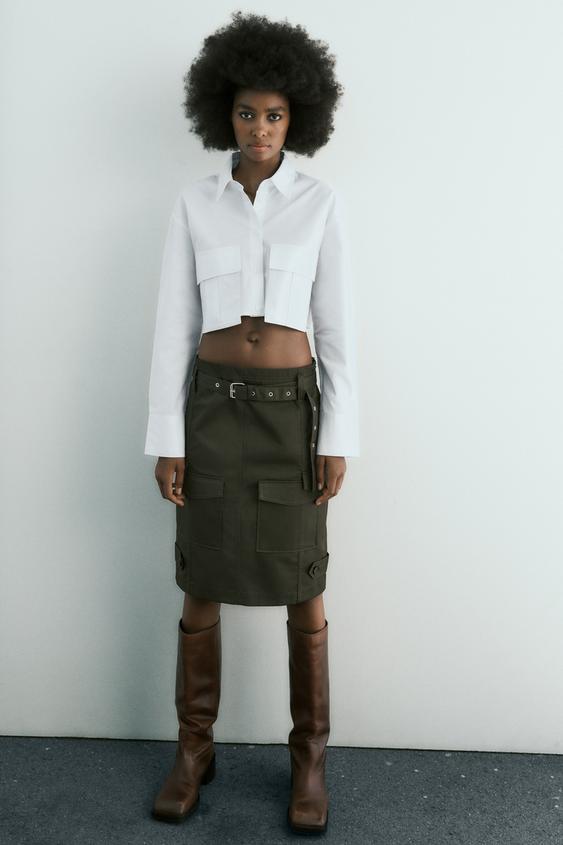 GABARDINE FABRIC CROPPED SHIRT