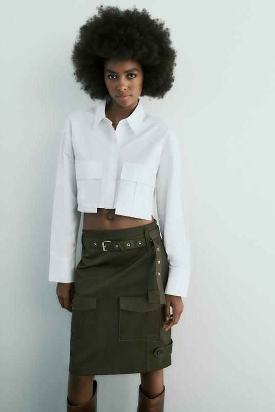 Image 1 of GABARDINE FABRIC CROPPED SHIRT from Zara