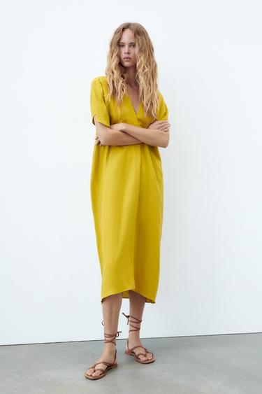 KURZES TUNIKAKLEID MIT LEINEN - Senfgelb von Zara - Bild 4