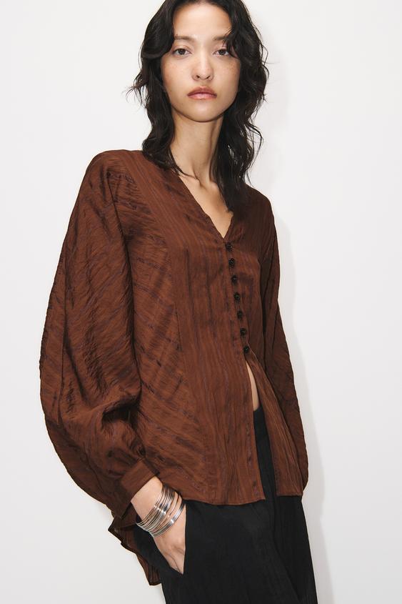 Image 1 of STRIPED JACQUARD BLOUSE from Zara