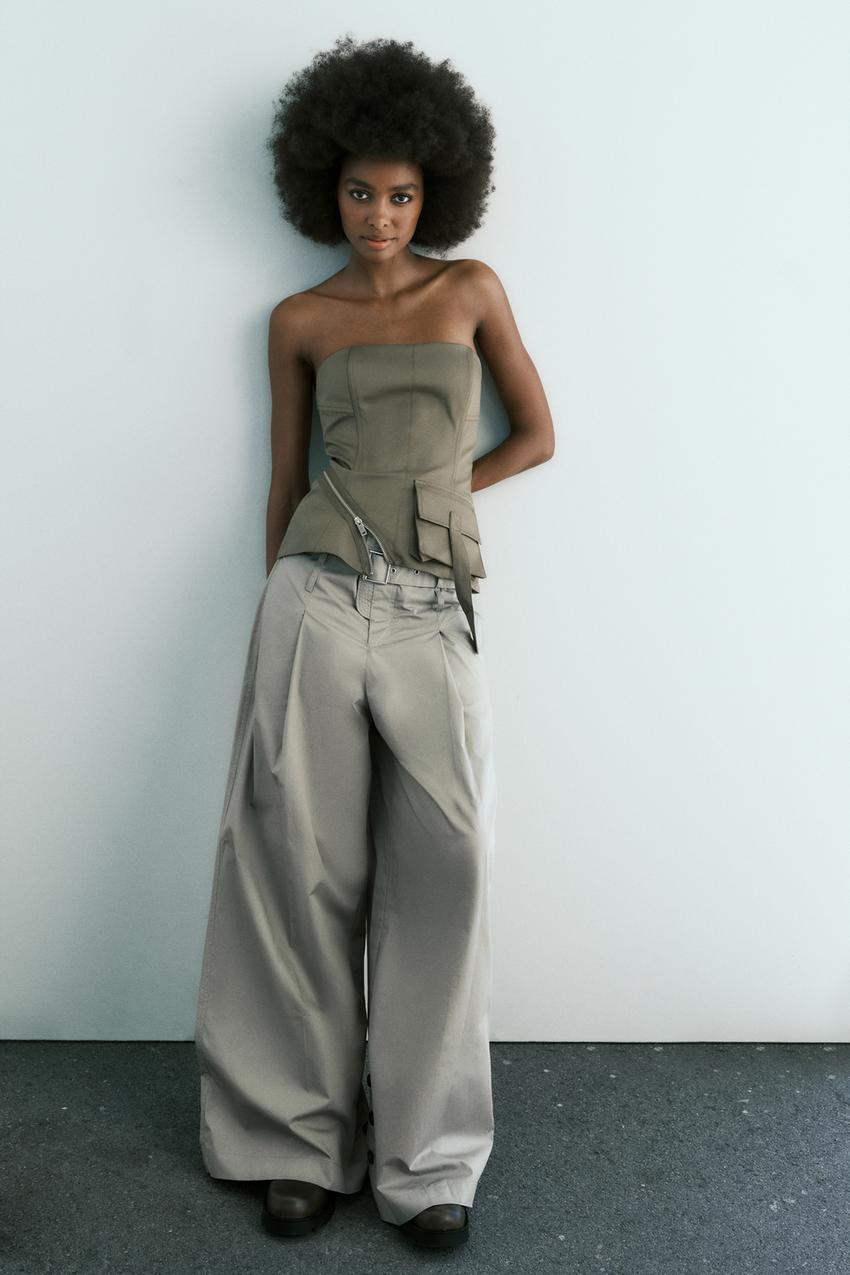 Top khaki zara Clearance