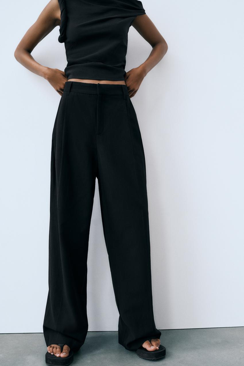 Wide leg black trousers zara Clearance