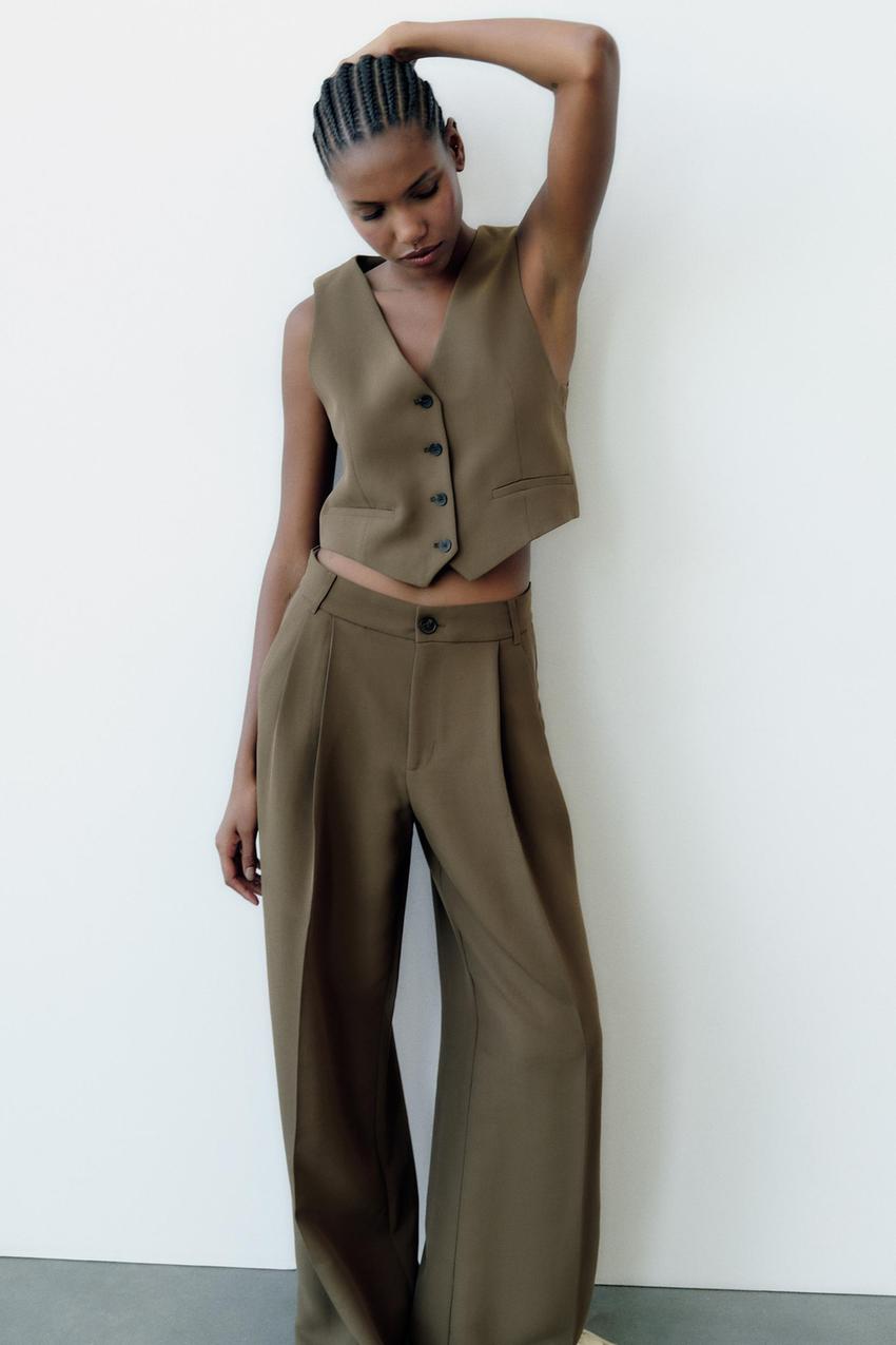 Brown wide leg pants zara Clearance