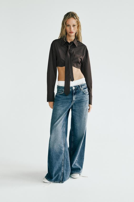 STRIPE CROPPED SHIRT WITH TIE