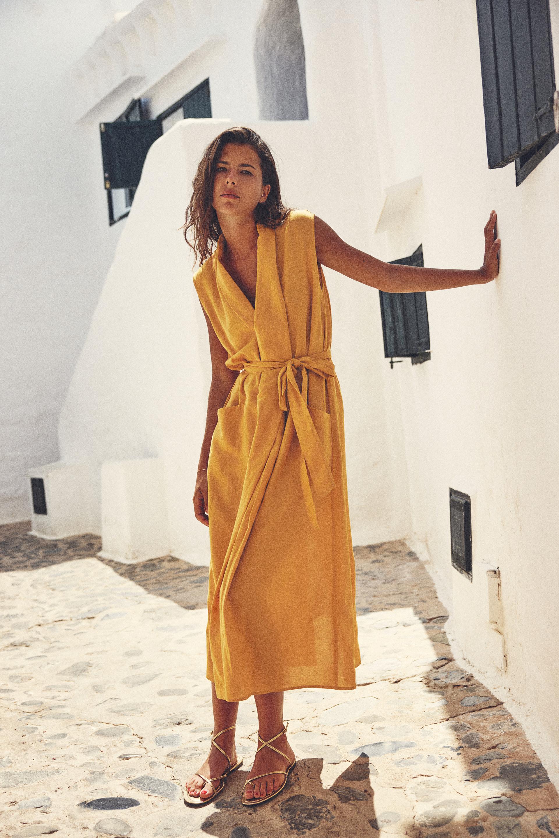 Midi dress with front tie zara Clearance