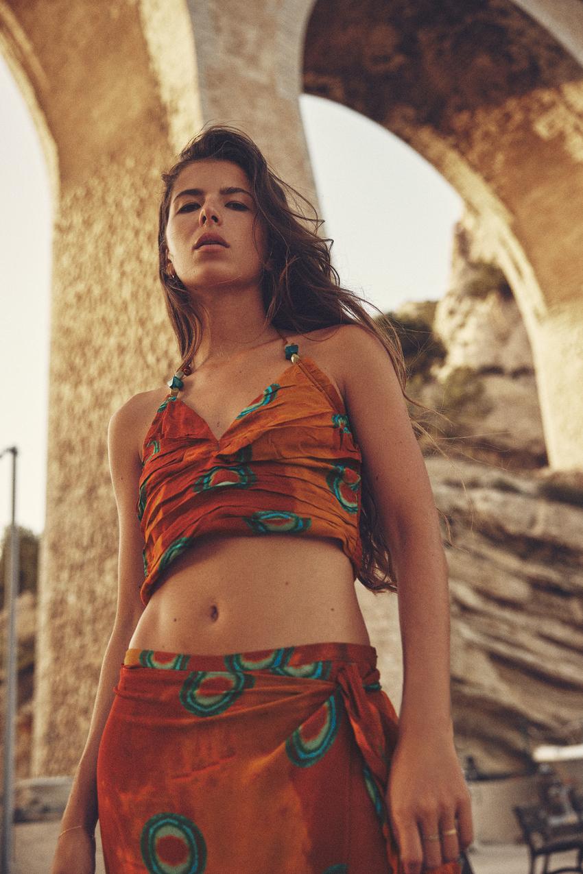 Zara crop top orange Clearance