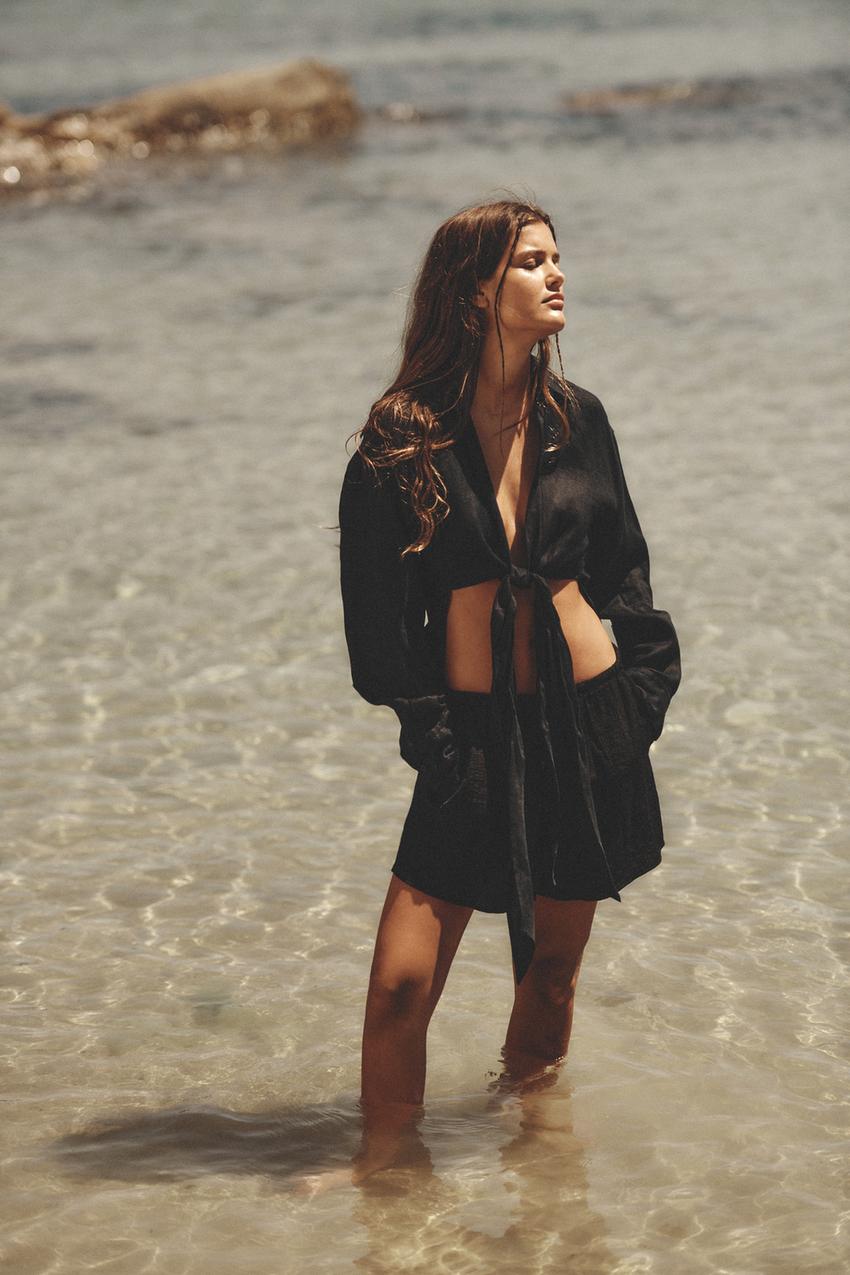 Blouse with front knot zara Clearance