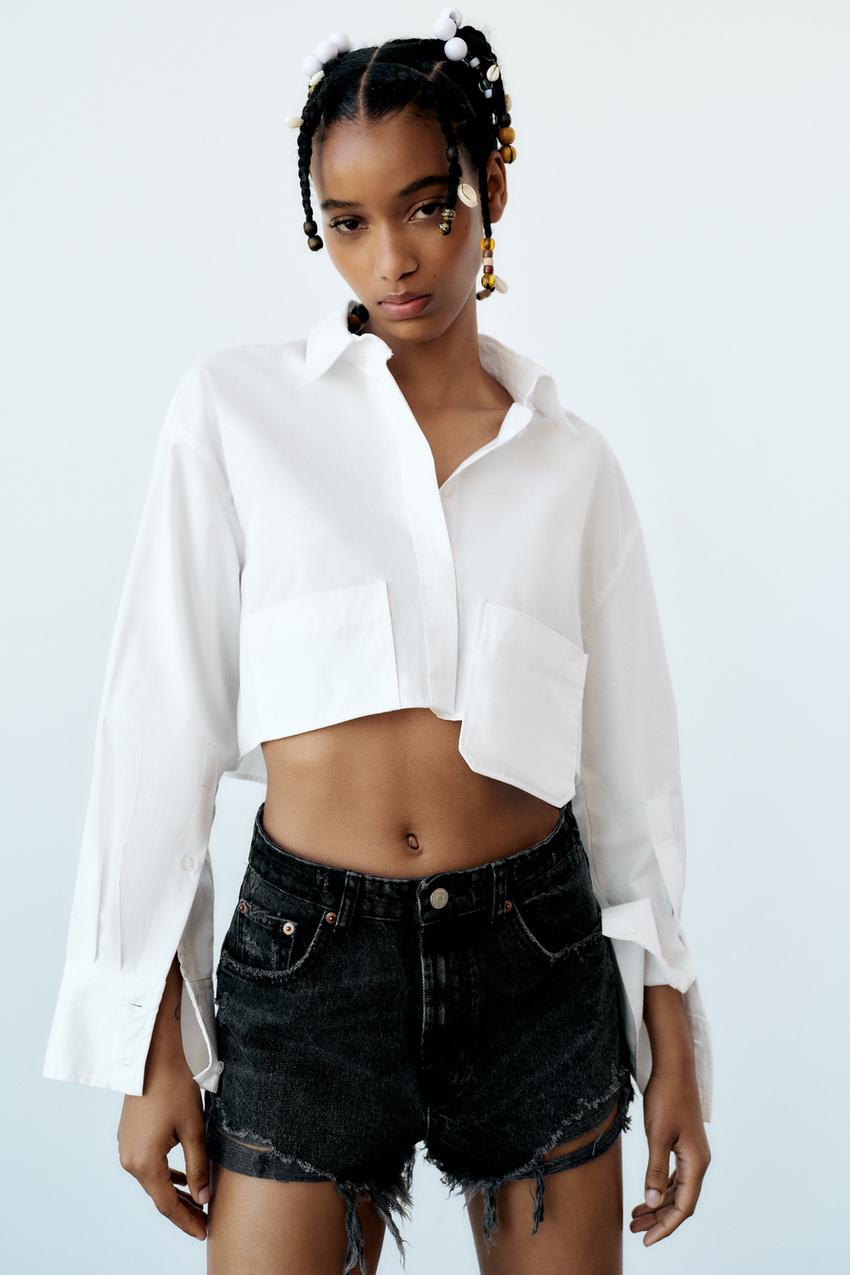 Cropped button down shirt zara Clearance