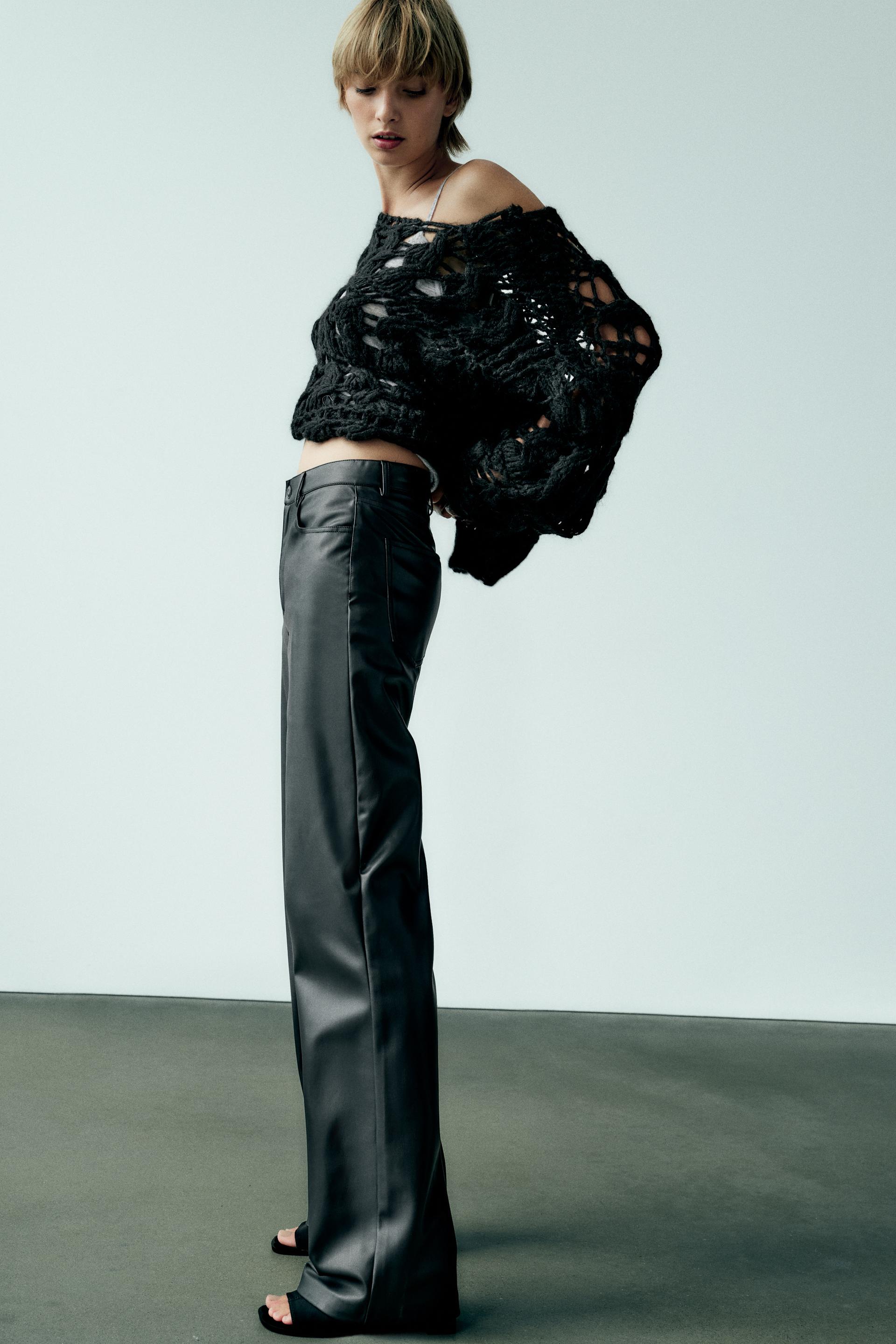 Leather wide leg pants zara Clearance