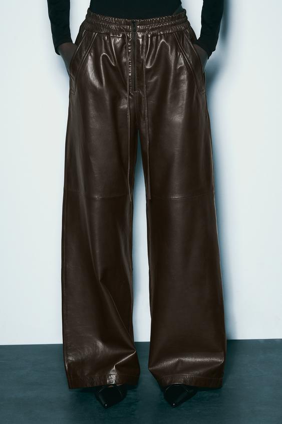 leather brown pants zara
