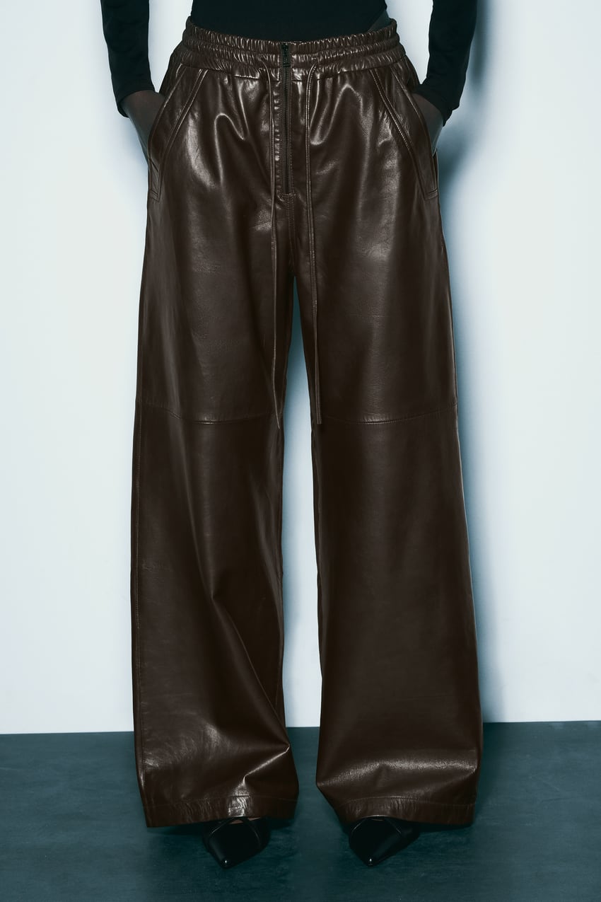 ZW LEATHER COLLECTION JOGGERS WITH ZIP - Brown