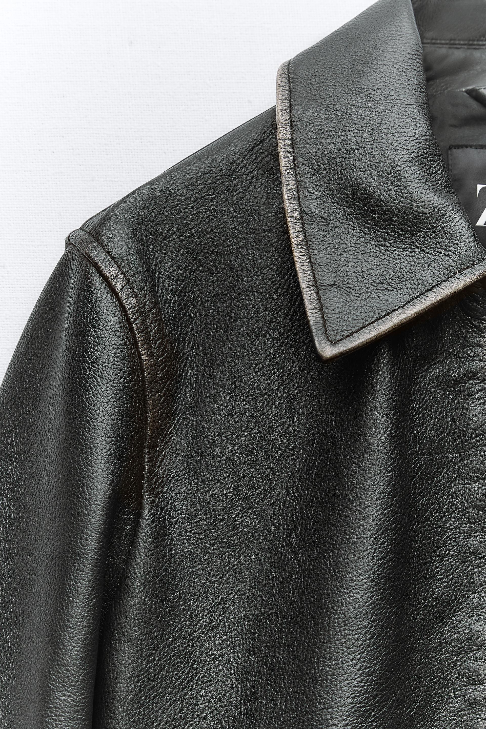 Cropped leather online jacket zara