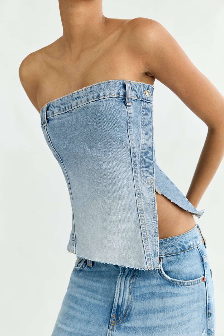 DENIM TRF CORSETRY-INSPIRED TOP - Blue