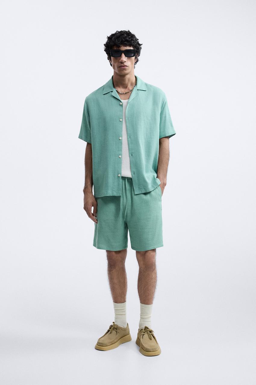 Zara green linen shorts Outlet