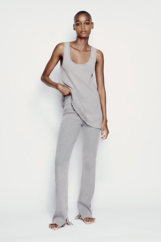 FADED-EFFECT RIBBED TROUSERS