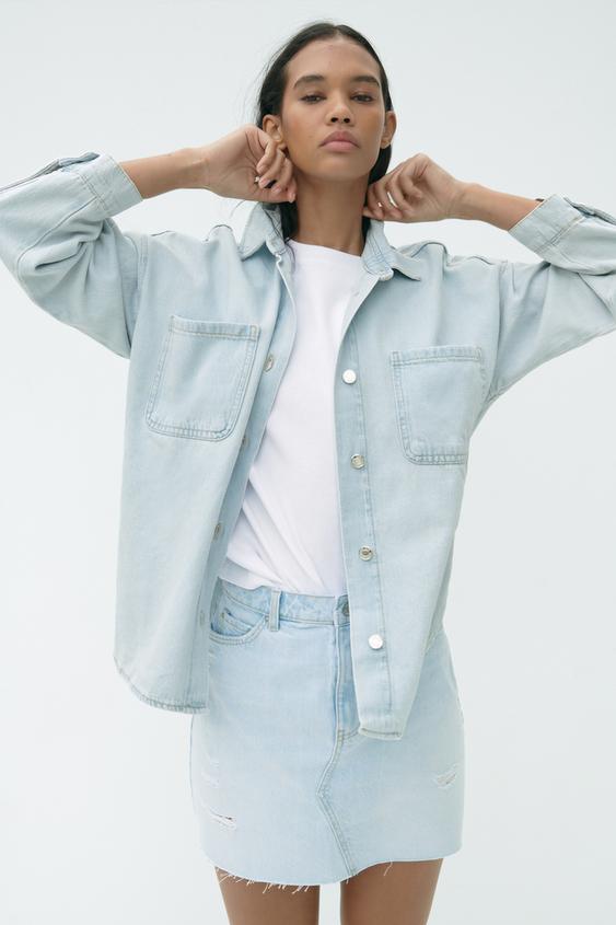 Image 1 of Z1975 DENIM OVERSHIRT WITH PATCH POCKETS from Zara