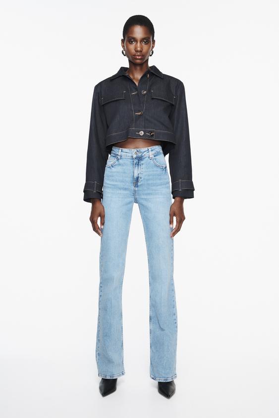 Zara high rise slim flare full length split Outlet