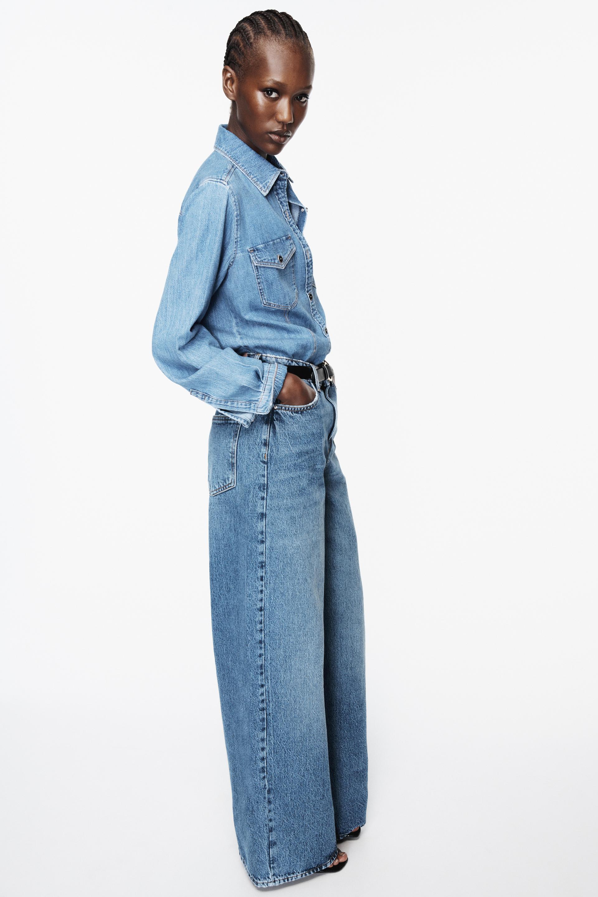 Z1975 HIGH RISE WIDE LEG JEANS Mid blue ZARA United States