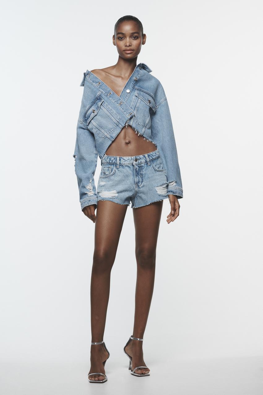 Zara blue cropped denim jacket Clearance
