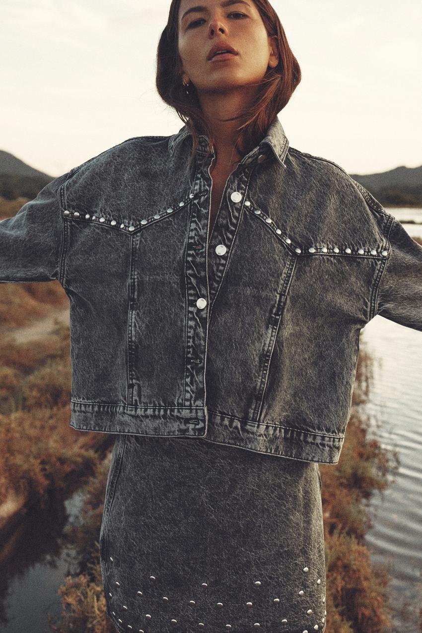 Grey denim jacket zara Clearance