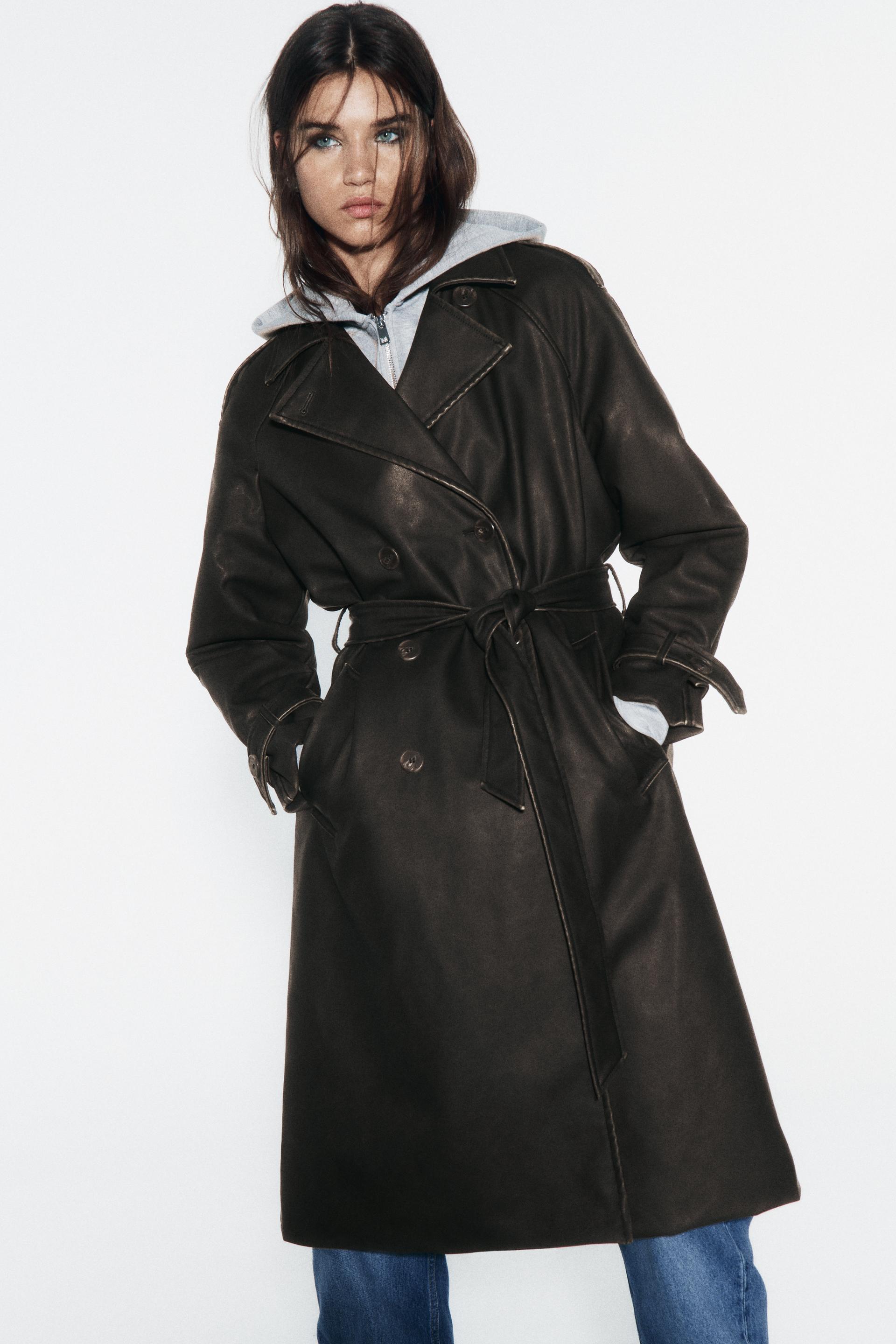 Zara leather trench coat women's Clearance